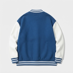 <b>Men's</b> Classic Contrast Sleeve Varsity <b>Jacket</b> Casual Bomber Outerwear Waterproof Windproof Polyester/Cotton Ribbed Collar Cuffs - Product Image 6