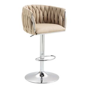 Set di 2 Sgabelli da Bar Moderni Girevoli a 360 Gradi con Rivestimento in Tessuto, Altezza Regolabile, Schienale Intrecciato e Poggiapiedi Argento - Product Image 2