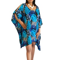 Modisches Damen Rayon Poncho-Kleid mit Blattmuster, offene Seiten, Poncho-Ärmel, Strandkleid für den Sommer