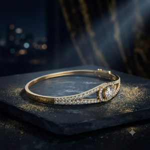 Yellow Gold Lab Grown Diamond Open Cuff <b>Bangle</b> <b>Bracelet</b> for Women Luxury Wedding Engagement Fine Jewelry - Product Image 1