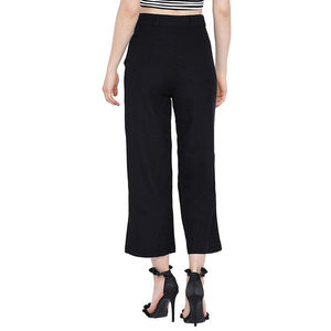 High Waist Wide Leg Ankle-Length Cotton Pants <b>Women</b> Casual Solid Color Loose Fit With Pockets Button Fly Woven Baggy <b>Trousers</b> - Product Image 5