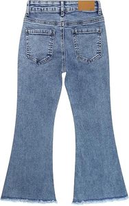 Girls Stonewashed Denim Flare <b>Jeans</b> High <b>Waist</b> Embroidered Hem Casual Spring Style Regular Fit Cotton Fabric - Product Image 6