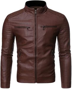 Chaqueta de Moto para Hombre de Cuero PU, Cuello Alto, Cierre de Cremallera, Color Sólido, Corte Ajustado, Manga Regular, Invierno, Logotipo Bordado en la Parte Delantera - Product Image 5