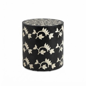 Green <b>Mosaic</b> Bone Inlay Stool Round Accent Side <b>Table</b> With Stainless Steel Metal Base Luxury Indian Living Room Furniture Stool - Product Image 2