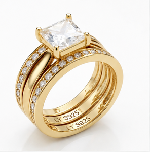 LY Emerald Cut Moissanite Engagement <b>Ring</b> <b>Set</b> 18K <b>Gold</b> Plated/Rhodium Plated/Rose <b>Gold</b> Plated 925 Silver Unisex Classic Wedding - Product Image 1