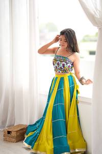 Premium Heavy Rayon <b>Gota</b> Patti Lace Work Full Stitched Floor-Length Wrinkle-Free Quick-Dry Lehenga Choli 5m Embroidery Mirror - Product Image 4