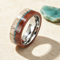 Bague en carbure de tungstène avec incrustation en bois de cerf et turquoise, alliance plate pour femmes et hommes, bijoux inspirés de la nature en gros