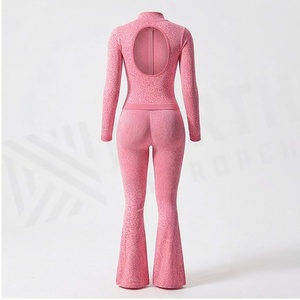 Conjunto de Yoga de 2 Piezas con Estampado de Leopardo Rosa, Cuello Alto, Pierna Ancha, Cintura Alta, Spandex, Poliéster, Ropa Deportiva - Product Image 5