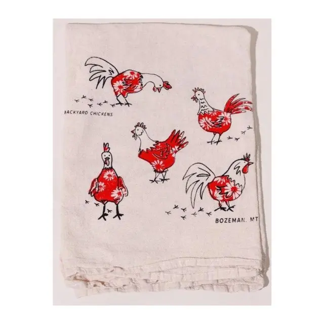 Fashion Red Rooster Embroidered High Quality Set Of 3 100% Cotton Highly Absorbent Soft Hand Kitchen Hotel Washcloth Golf Towel