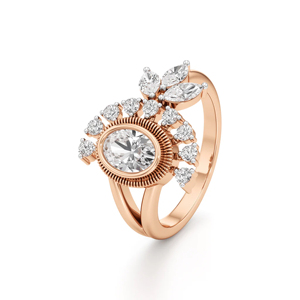 Bague de fiançailles ovale en or rose avec diamant, design floral, bijoux fins romantiques pour femmes - Product Image 2