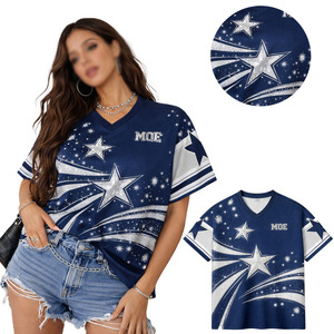 Wholesale Rhinestone V-Neck American Football Jersey Custom Navy Star Graphic Streetwear Bulk Luxury <b>Crystal</b> Embellished <b>Tops</b> - Product Image 1