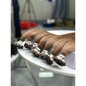 Extensions de cheveux humains bruns vietnamiens bruts, lisses comme des baguettes, à pointe plate, pré-collées, provenant d'un seul donneur, vente en gros - Product Image 1