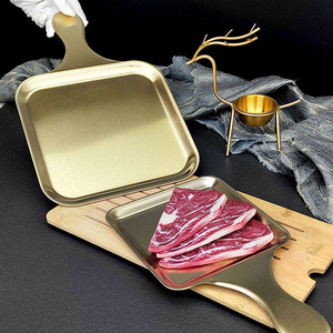 Plateau de service moderne en acier inoxydable poli, durable et écologique, avec poignée, pour steak, dessert, apéritif, plat plat, restaurant - Product Image 3