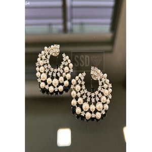 Beautiful Premium Quality Brass <b>Silver</b> Plated <b>Stud</b> <b>Earrings</b> Modern Wear Party Wedding Collection for Women and Girls - Product Image 1