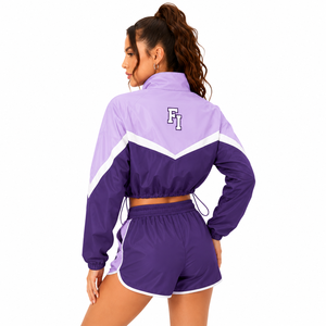 Chaqueta cortavientos de punto para mujer, deportiva, con bloques de color, media cremallera, bordado de rayas, longitud regular, al por mayor; chaquetas para hombre - Product Image 2
