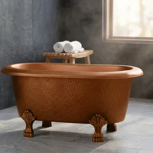 Baignoire en laiton massif artisanale de luxe, petite, avec extérieur martelé et décorations anciennes pour maison de prestige - Product Image 5