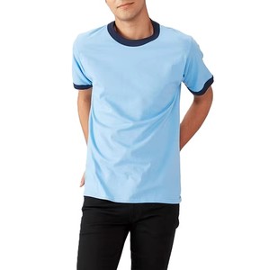 Camiseta de Algodón Blanca para Hombre con Ribete en Contraste Rojo, Corte Regular, Manga Corta, Cuello Redondo, Tejido Jersey, Color Sólido - Product Image 3