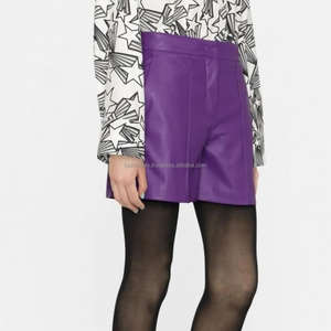 Trendy <b>Women's</b> <b>Leather</b> <b>Shorts</b> Knee Length Mid Waist Breathable <b>for</b> High Quality Zipper Closure Pockets <b>for</b> Casual Wear - Product Image 3