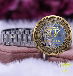 Reloj de Lujo al por Mayor con Esfera Azul y Brazalete Cubierto de Cristales Brillantes, Caja en Tono Dorado, Elegante Reloj de Pulsera de Moda para Mujeres y Hombres - Product Image 2