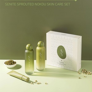 Korea K-Beauty 100ml Herbal Skincare Set with 3pcs Mung Bean Sprout Toner Emulsion Cream <b>Face</b> Moisturizer - Product Image 2