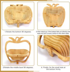 Modern Foldable Bamboo Fruit & Vegetable Basket <b>Collapsible</b> Eco-Friendly Kitchen Counter <b>Storage</b> Bowl - Product Image 3