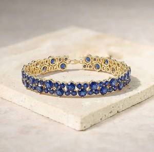 Lab Grown Blue Sapphire Charm <b>Bracelet</b> in 925 Sterling Silver Gold Plated Luxury Elegant September Birthstone - Product Image 2