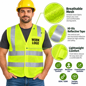 Gilet de sécurité haute visibilité en maille pour hommes, vêtements de travail réfléchissants, jaune polyester avec impression de logo - Product Image 4