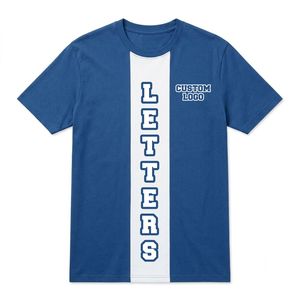T-shirt bleu personnalisé avec lettres verticales blanches, manches courtes, lettres grecques, t-shirt de sororité pour hommes et femmes, vêtements grecs - Product Image 1