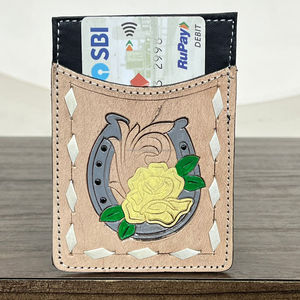 Portefeuille porte-cartes en cuir de vachette artisanal personnalisé en gros, motif floral et fer à cheval, style western, porte-cartes ATM de poche - Product Image 4
