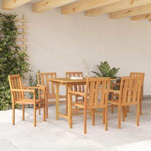 Ensemble de salle à manger de jardin en teck massif brun 7 pièces - Product Image 4