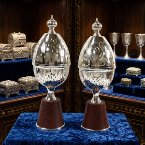 Luxury Arabic <b>Silver</b> Metal Incense <b>Burner</b> Egg Shaped Charcoal Bakhoor <b>Burner</b> with Wooden Base Mabkhara for Home Ramadan Hotel - Product Image 2