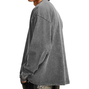 Oversized Crew Neck Long Sleeve Fleece Lined Breathable Knitted Pullover Solid Color Unisex Autumn Wear 100% Cotton Washed - Product Image 5