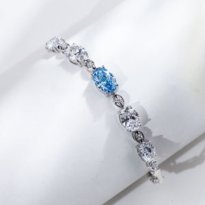 Oval Blue Stone Oval Marquise Cut Lab Grown Diamond Tennis <b>Bracelet</b> 925 Sterling Silver 10K 14K 18K Gold Fine Jewelry Supplier - Product Image 3