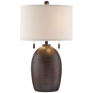 Luxury design Bronze <b>Table</b> <b>Lamp</b> Textured Metal <b>Base</b> Linen Fabric Shade Elegant Bedside Nightstand Light Home Decor Accent - Product Image 1