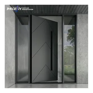 Diseño de sistemas de puertas pivotantes de aluminio de vidrio de impacto de huracán de entrada exterior delantera negra moderna grande