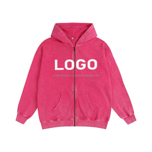 Alta calidad 350G algodón poliéster liso otoño Casual peso medio gota hombro de talla grande lavado con ácido hombres Full Zip Hoodie - Product Image 3