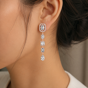 10K 14K Yellow Gold Multi Shape Lab Grown <b>Diamond</b> Drop <b>Earrings</b> DEF VVS Halo <b>Dangle</b> Classic Wedding <b>Earrings</b> Fine Jewelry Women - Product Image 2