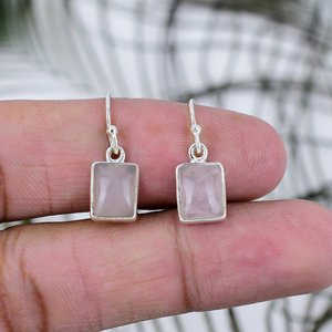 High Quality Trendy Wedding Party Rose Quartz Drop Earrings 925 Sterling <b>Silver</b> Handmade Octagon Shape Customizable Factory - Product Image 4