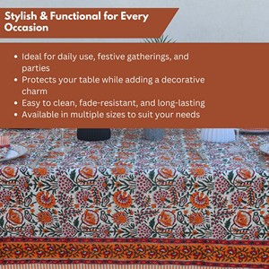 Luxury Sanganeri Block Print Cotton Tablecloth Handmade Indian Floral <b>Dining</b> <b>Table</b> <b>Cover</b> Eco-Friendly Dustproof Modern Home - Product Image 3