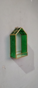 Artisan Design Modern Green Glass <b>Wall</b> Shelf with Brass Frame Hut Shape <b>Hanging</b> <b>Storage</b> Organizer for Living Room Decor - Product Image 6