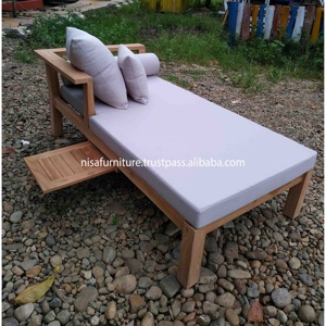 Modern Outdoor Solid Teak Wood Day Bed Swimming <b>Pool</b> Sun Loungers Cushion Water Resistant Fabric Folding Design <b>for</b> <b>Garden</b> - Product Image 3