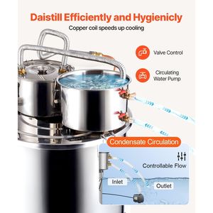Distillatore di Alcol in Acciaio Inox da 50 L (13,2 Galloni) con Doppio Condensatore e Serpentina in Rame a Raffreddamento Rapido, Attrezzatura per Distillazione Efficiente - Product Image 5