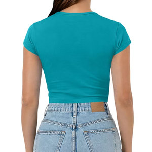เสื้อยืดครอปสีเขียวเข้มผ้าคอตตอนหนานุ่มสำหรับผู้หญิง ทรงพอดีตัว สไตล์เบบี้ที เหมาะสำหรับใส่ออกกำลังกายในฤดูร้อน  แบบเรียบๆ  พร้อมสกรีนลายไวนิลตามสั่ง - Product Image 3
