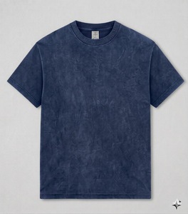 Men's <b>Navy</b> Blue Solid Short Sleeve O-Neck 100% Cotton Oversized Casual Breathable T-Shirt Jersey Knit Blank Garment Dyed - Product Image 1