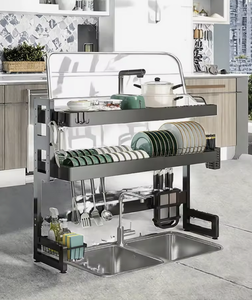 Estante organizador multifuncional de metal de doble nivel para fregadero de cocina, para secar platos, cuencos y cuchillos, OEM/ODM Vietnam - Product Image 1