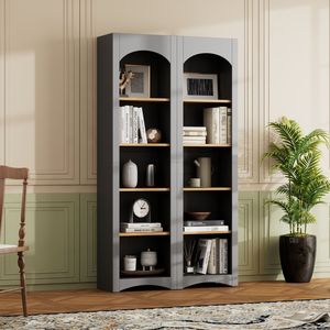 Libreria autoportante TREND a 5 ripiani, set da 2, scaffali in stile rustico, mobile contenitore bicolore con ripiani regolabili - Product Image 1