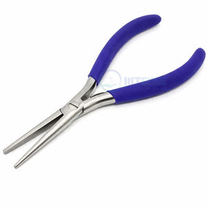 Pinzas de 7 pulgadas de acero inoxidable para extensiones de cabello, boca plana, punta larga, mango azul, aguja de doble cara para un agarre cómodo - Product Image 4