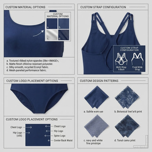 REDDITO Women's <b>Bikini</b> Solid Navy Blue Crew Neck Spandex Polyester Stretch Front Logo Design High Waist Breathable Anti-chlorine - Product Image 4