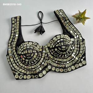 Collection de blouses sans manches et coupe pomme en soie douce style Bollywood avec broderie miroir intégrale – Exportateur de mode féminine - Product Image 4
