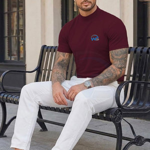 Prix de gros T-shirt homme à col montant en mélange de coton doux à manches courtes, haut décontracté et tendance, coupe confortable, vêtements personnalisés - Product Image 5